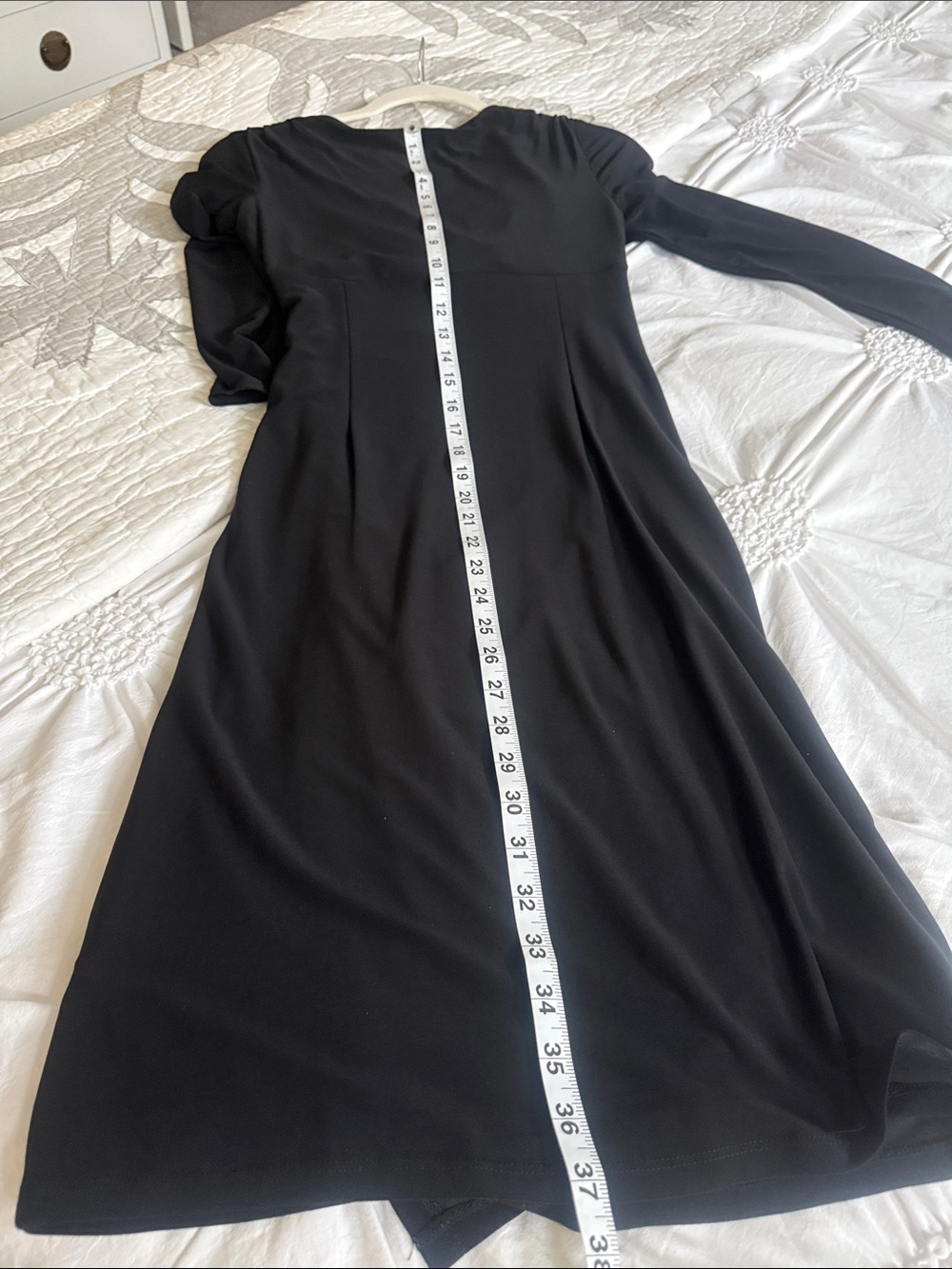 Lauren Ralph Lauren Black Long Sleeve Ruched V-Neck Midi Dress - Picture 8 of 9